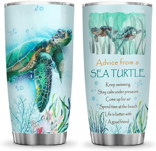 bonfen - 20oz Advice from A Sea Turtle Ocean Inspiration Tumbler Cup with Lid, Double Wall Vacuum Thermos Insulated Travel Coffee Mug - BGX1011007